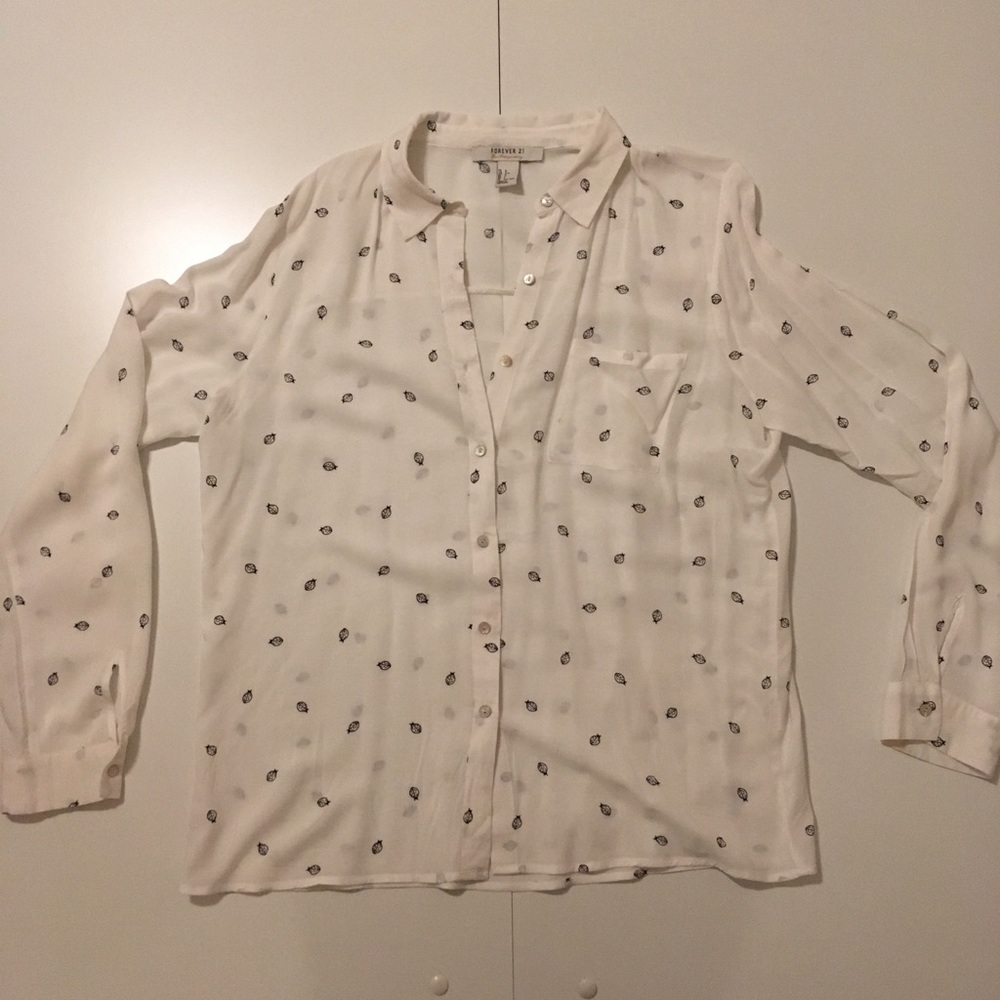 Forever 21 b&w blouse with lady bug print (L)